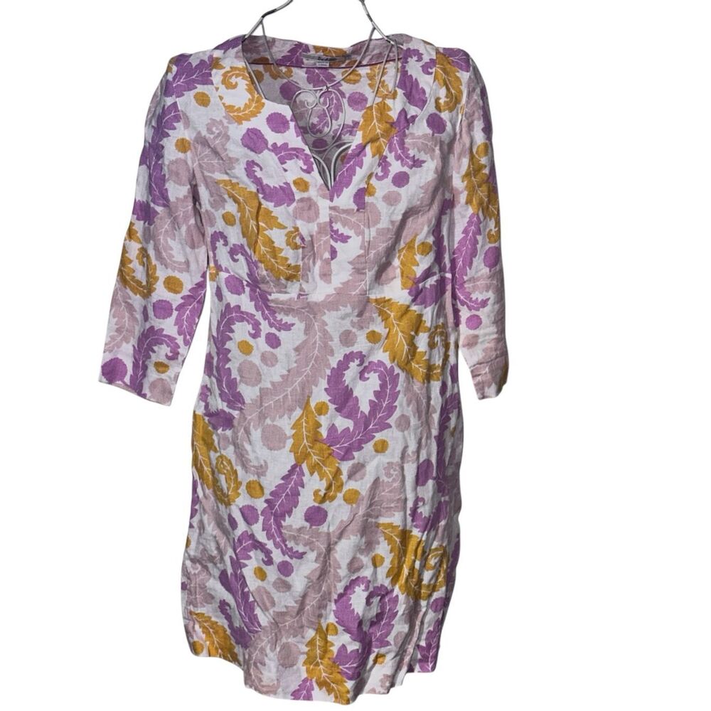 Beautiful Boden Tropical Floral Print Linen Tunic Dress Dress 6R Lined Mimosa Dr